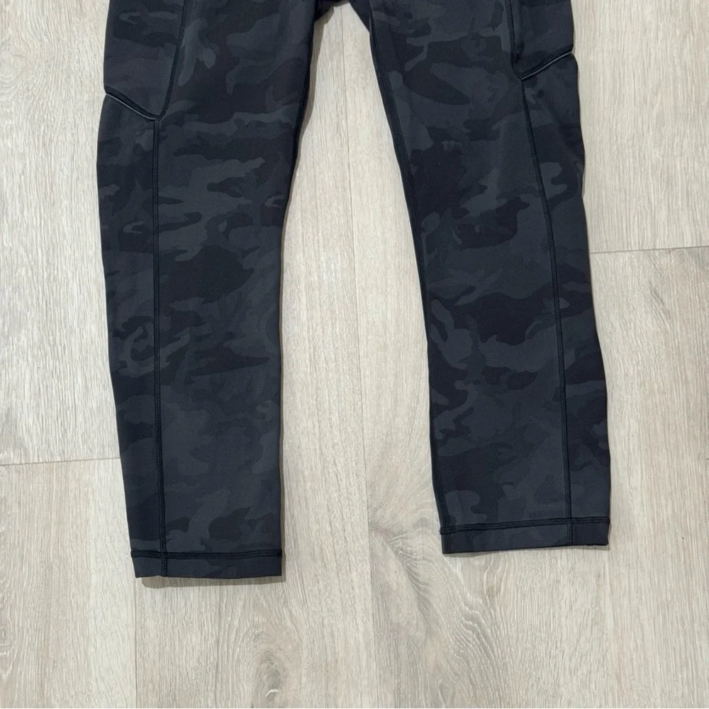 lululemon black grey lace rival incognito camo cropped leggings pants pockets